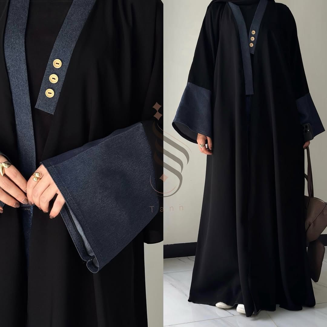 عباية مفتوحة بلمسة جينز كحلي